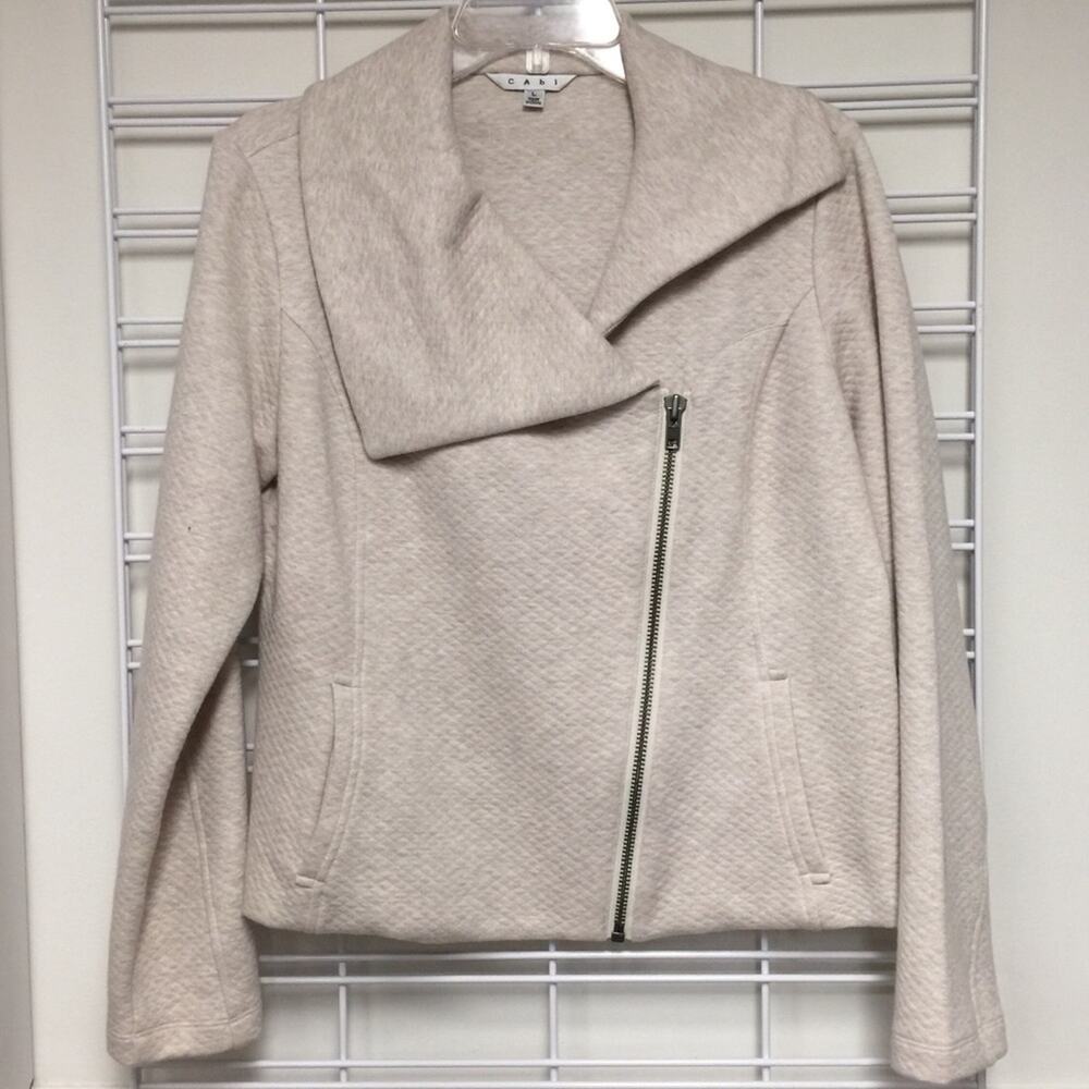 Cabi Oatmeal Textured Knit Moto Jacket, Size L with Slit Pockets